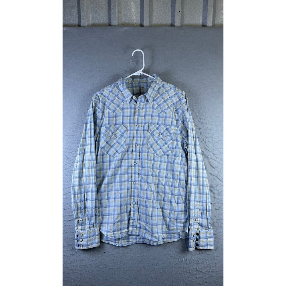 Tecovas Western Shirt Mens M Blue Plaid Excellent Pearl Snap Long Sleeve Cotton